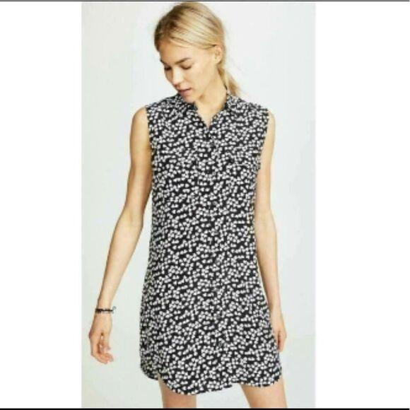 Equipment Black White Endless Hearts Printed Sleeveless Dress 100% Silk, Size M - Picture 1 of 10